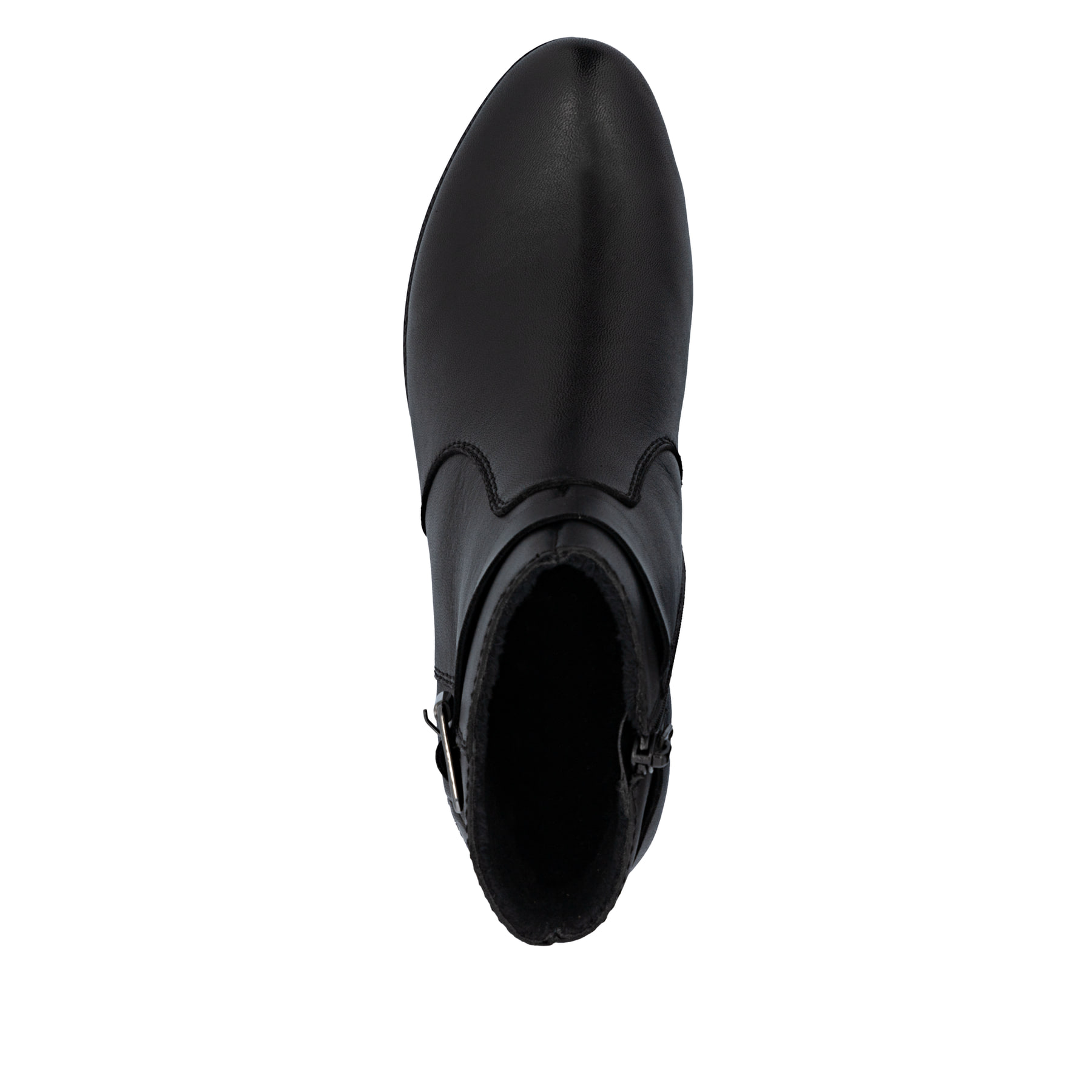 Schwarze Rieker Damen Stiefeletten 78664-00 aus Glattleder mit Reißverschluss. Schuh von oben.