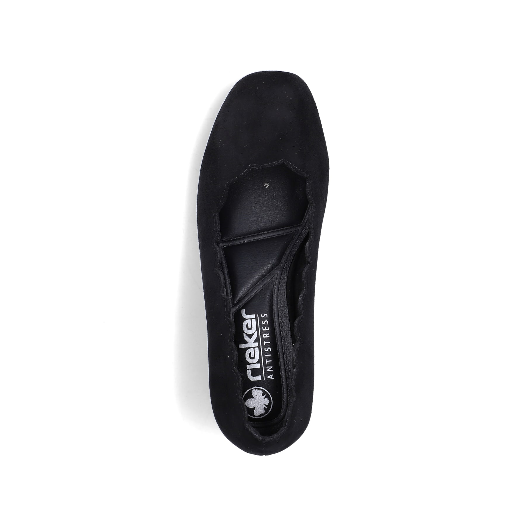 Schwarze Rieker Pumps 44767-00 mit einer griffigen Sohle. Schuh von oben.