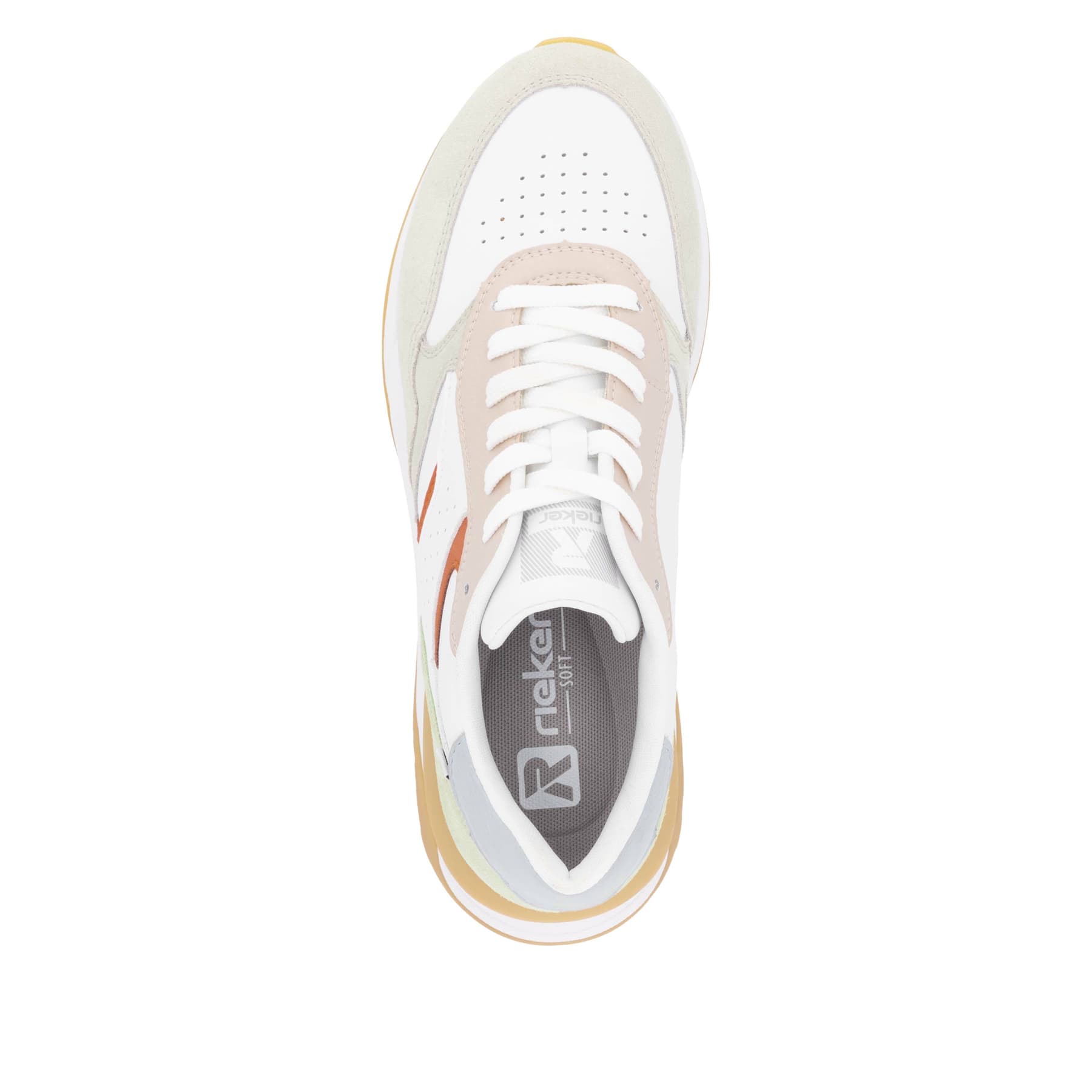 Baskets basses Rieker blanches pour femme W2500-81 avec lacets. Chaussure vue de dessus.