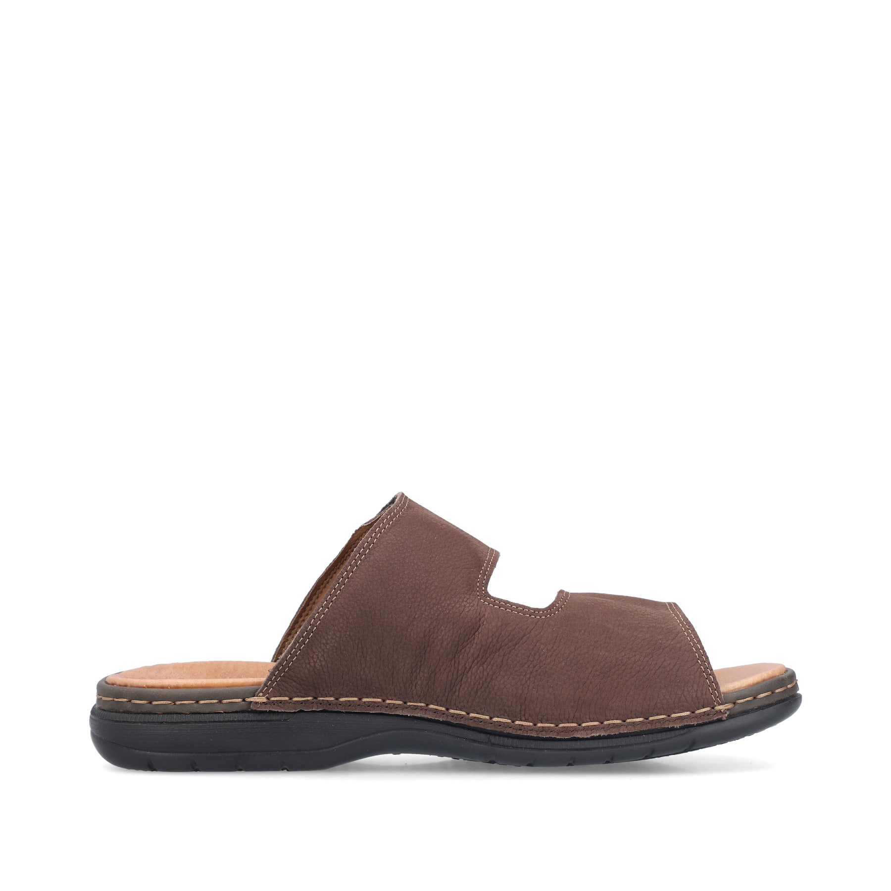 Mules Rieker marron homme 25590-25 en cuir lisse avec fermeture velcro. Intérieur de la chaussure.