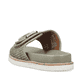 Grüne Rieker Damen Pantoletten V9582-52 mit trendigen Schnalle. Schuh von hinten.