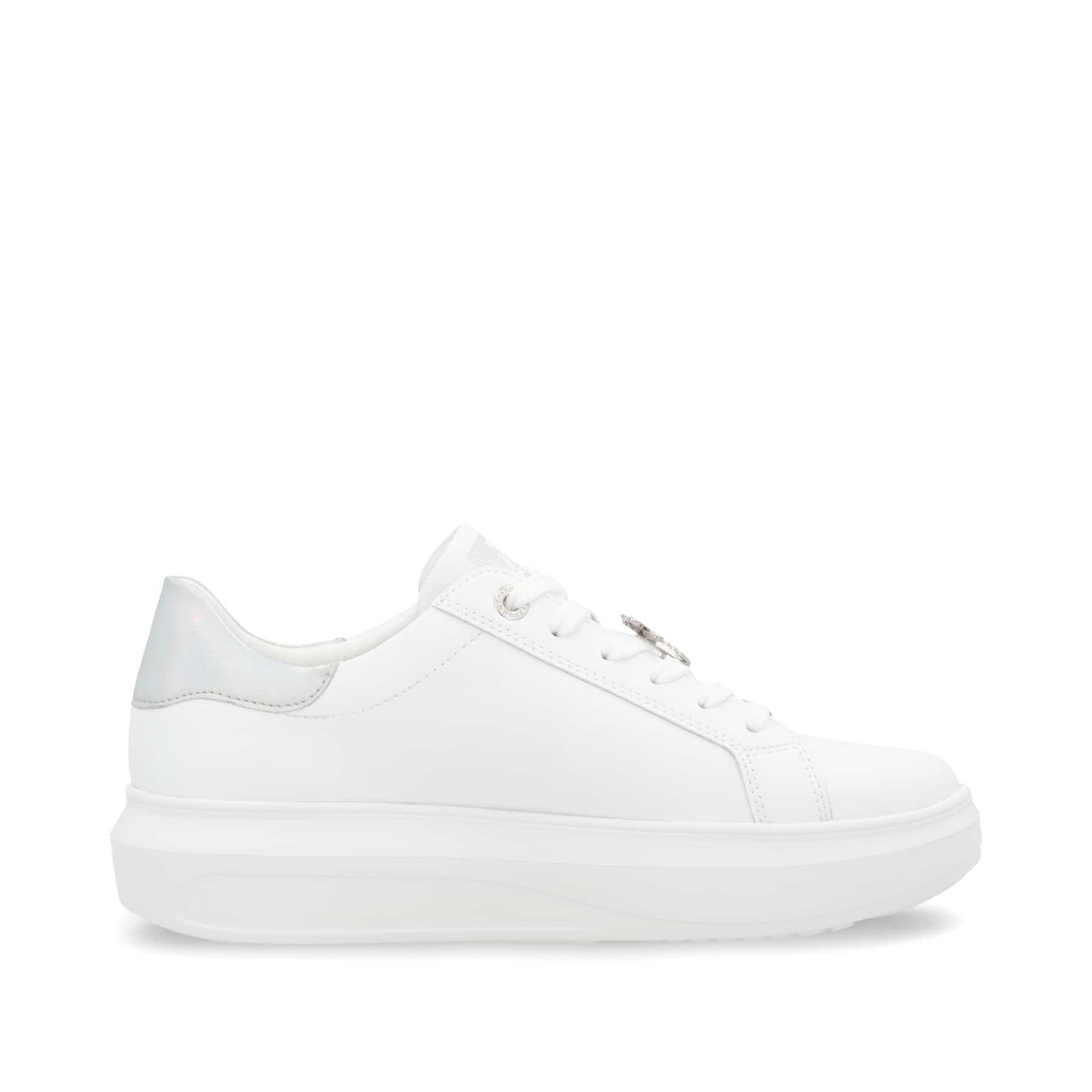 Baskets basses Rieker blanches pour femme W1202-83 avec lacets. Intérieur de la chaussure.
