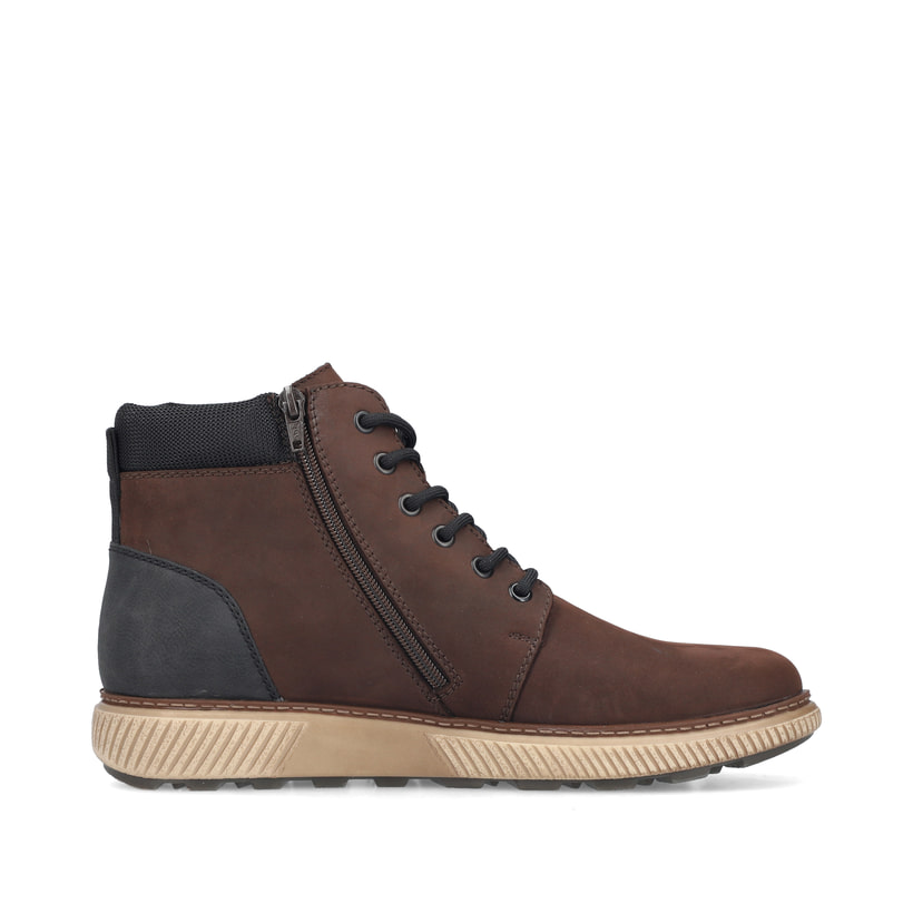 Dunkelbraune Rieker Herren Schnürstiefel B3343-27 aus Rauleder. Schuh Innenseite.