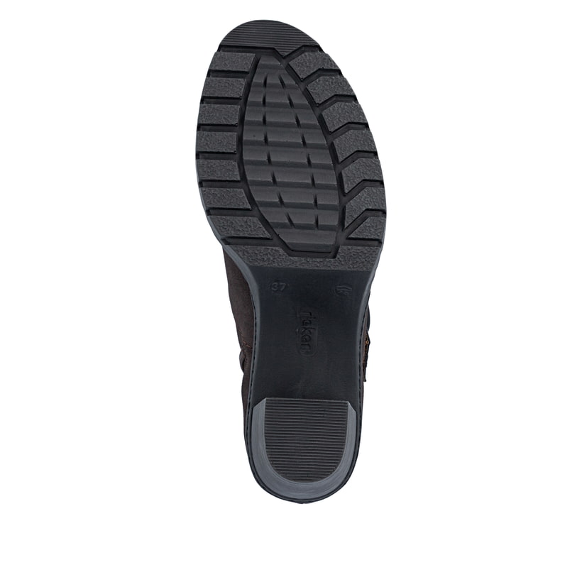 Dunkelbraune Rieker Damen Stiefeletten Y2586-25 mit einem Reißverschluss. Schuh Laufsohle.