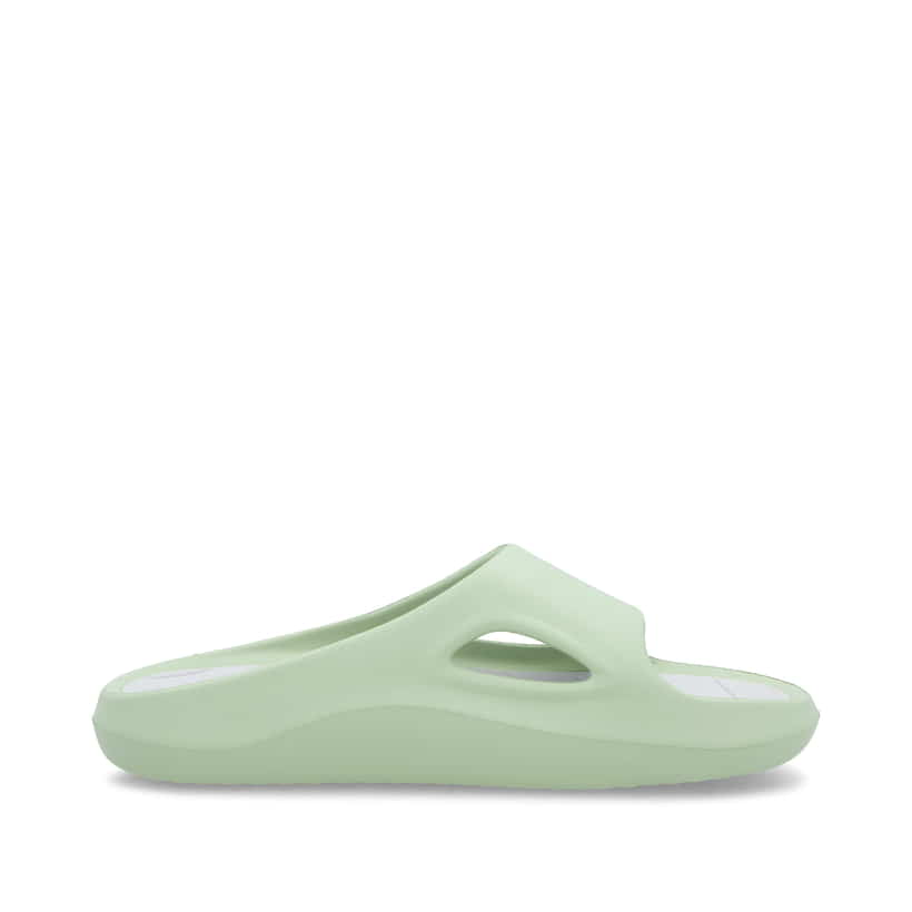 Grüne Rieker Damen Pantoletten W3450-52 mit flexibler und ultraleichter Sohle. Schuh Innenseite.