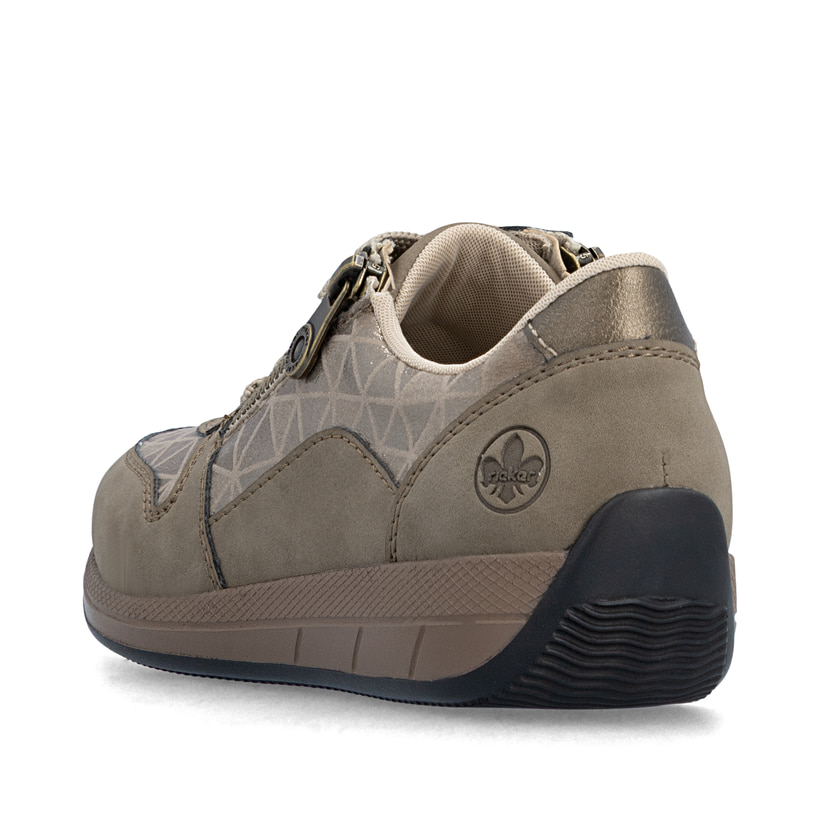 Baskets basses Rieker beiges pour femme N1100-62 avec fermeture éclair. Chaussure vue de dessus.