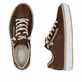 Braune Rieker Damen Sneaker Low M2940-22 aus Glattleder mit einem Reißverschluss. Schuh von oben, liegend.