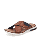 Braune Rieker Herren Pantoletten 25283-23 mit einem Klettverschluss. Schuh seitlich schräg.