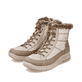 
Vanillebeige Rieker Damen Schnürstiefel L7742-62 mit einer schockabsorbierenden Sohle. Schuhpaar schräg.