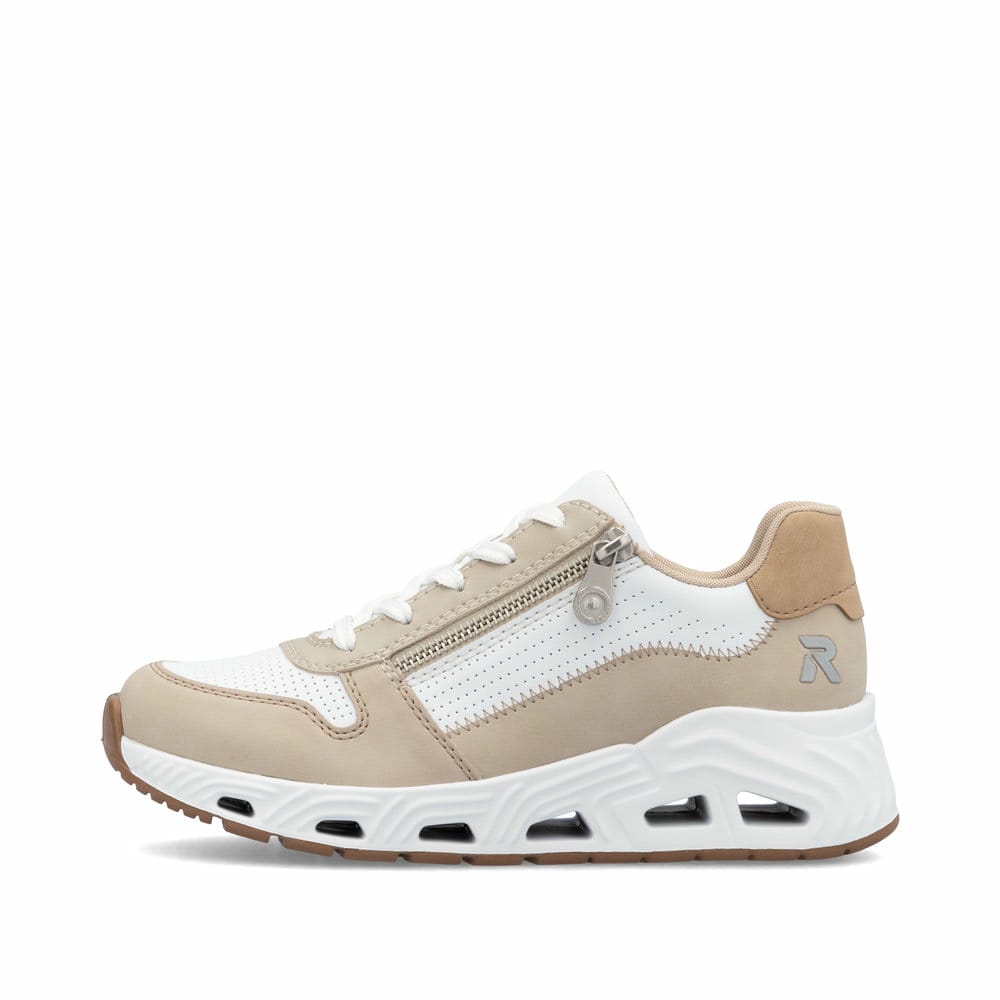 Weiße Rieker Damen Sneaker Low N5204-80 mit Reißverschluss sowie flexibler Sohle. Schuh Außenseite.