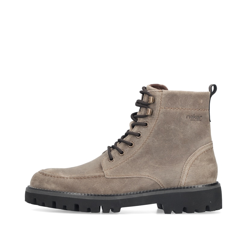 Hellbeige Rieker Herren Schnürstiefel 30414-64 aus Rauleder mit Bergsteiger-Ösen. Schuh Außenseite.