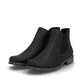 
Tiefschwarze Rieker Damen Chelsea Boots Z4994-00 mit einer schockabsorbierenden Sohle. Schuhpaar schräg.