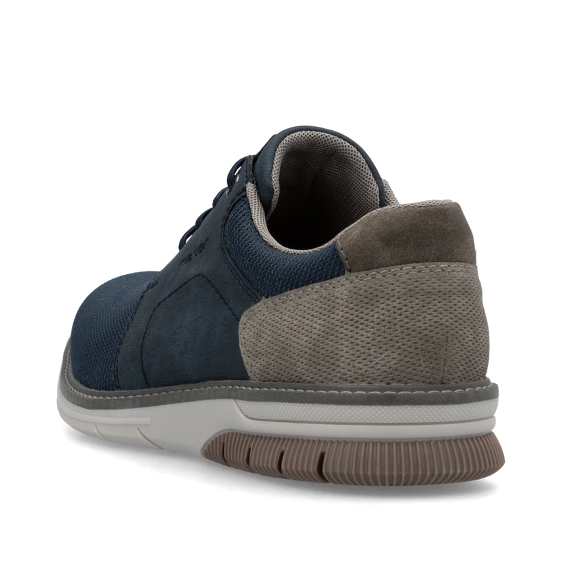 Blaue Rieker Herren Slipper 14459-14 mit einem Gummizug sowie Komfortweite G 1/2. Schuh von hinten.