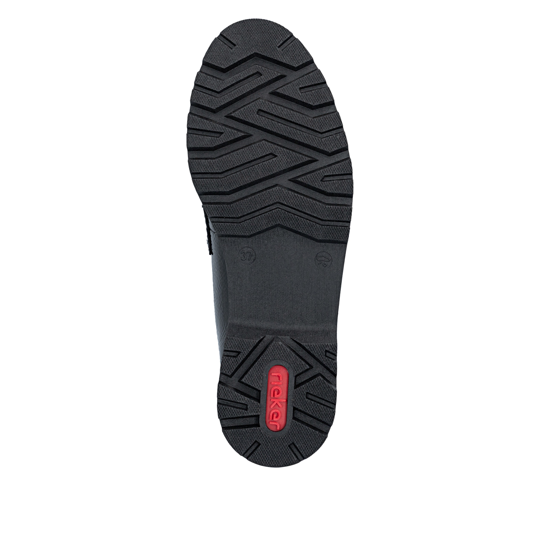 Schwarze Rieker Damen Kurzstiefel 45573-00 mit Schmuckelementen sowie Gummizug. Schuh Laufsohle.