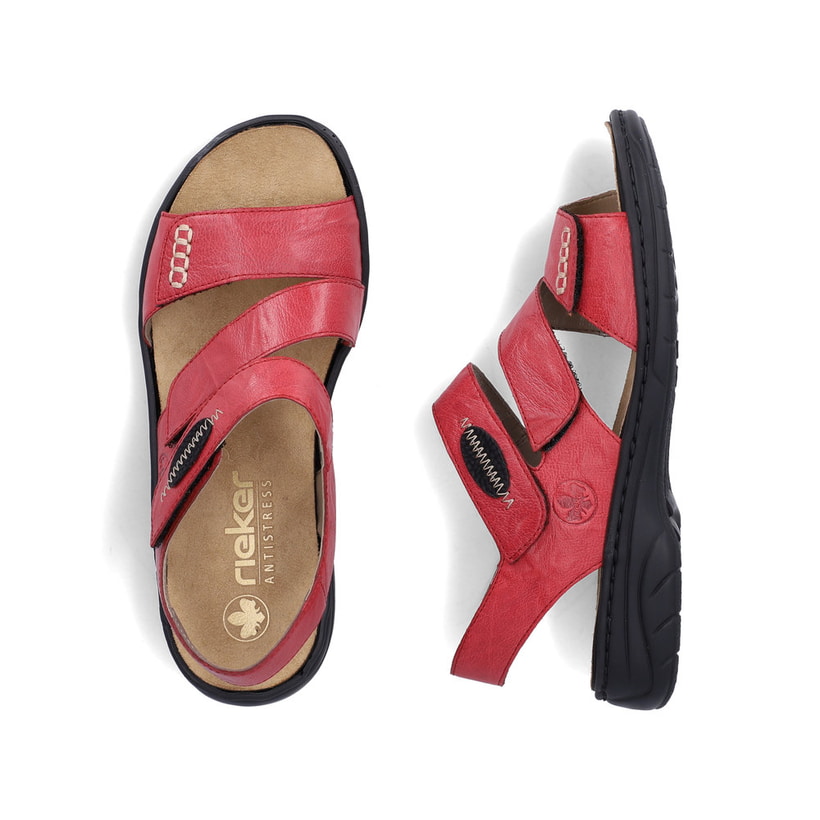 Rote Rieker Damen Riemchensandalen 64573-33 aus Glattleder. Schuh von oben, liegend.