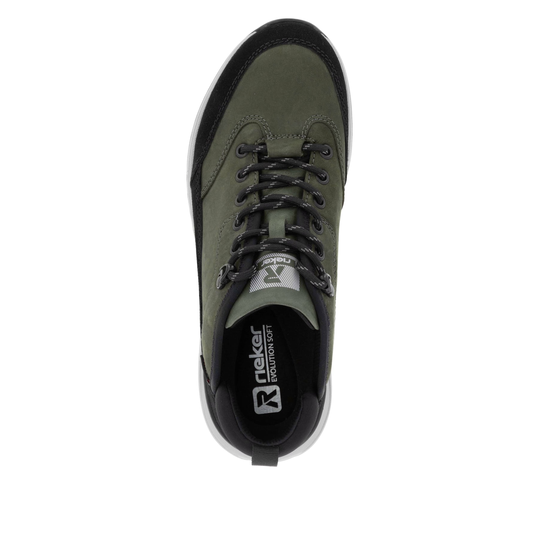 Schwarze Rieker Herren Sneaker Low U0101-00 mit einer super leichten Sohle. Schuh Außenseite gespiegelt.