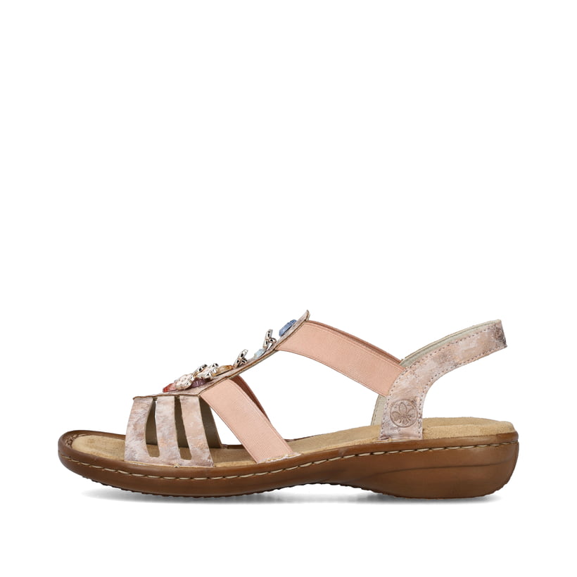 Rosane Rieker Damen Riemchensandalen 60855-31 mit Schmuckelementen. Schuh Außenseite.