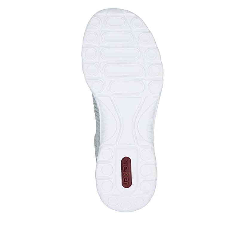 Mintgrüne Rieker Damen Slipper L3262-52 mit easy Hineinschlüpf-Möglichkeit. Schuh Laufsohle.