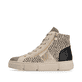 Baskets montantes Rieker beiges pour femme N5931-62 avec imprimé animal. Côté extérieur de la chaussure.