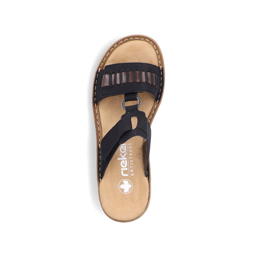 Mules Rieker noires pour femme 60881-00 avec fermeture velcro. Chaussure vue de dessus.