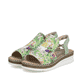 Mehrfarbige Rieker Damen Sandalen V1241-92 mit floralem Muster sowie Gummizug. Schuhpaar seitlich schräg.