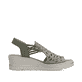 Khakifarbene Rieker Keilsandaletten 67465-52 mit Strasssteinen sowie Gummizug. Schuh Innenseite.