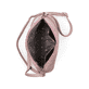 Sac à main Rieker H1510-93 rose avec fermeture éclair et compartiment antivol à l’arrière. Ouvert.