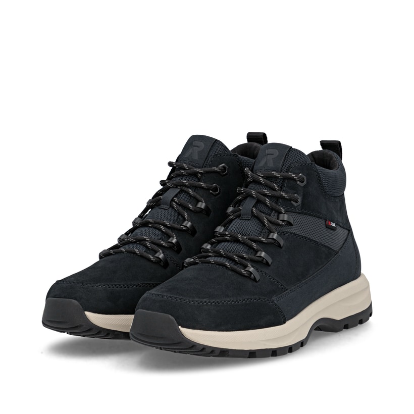 Blaue Rieker Herren Schnürstiefel U1671-14 aus Rauleder. Schuhpaar seitlich schräg.