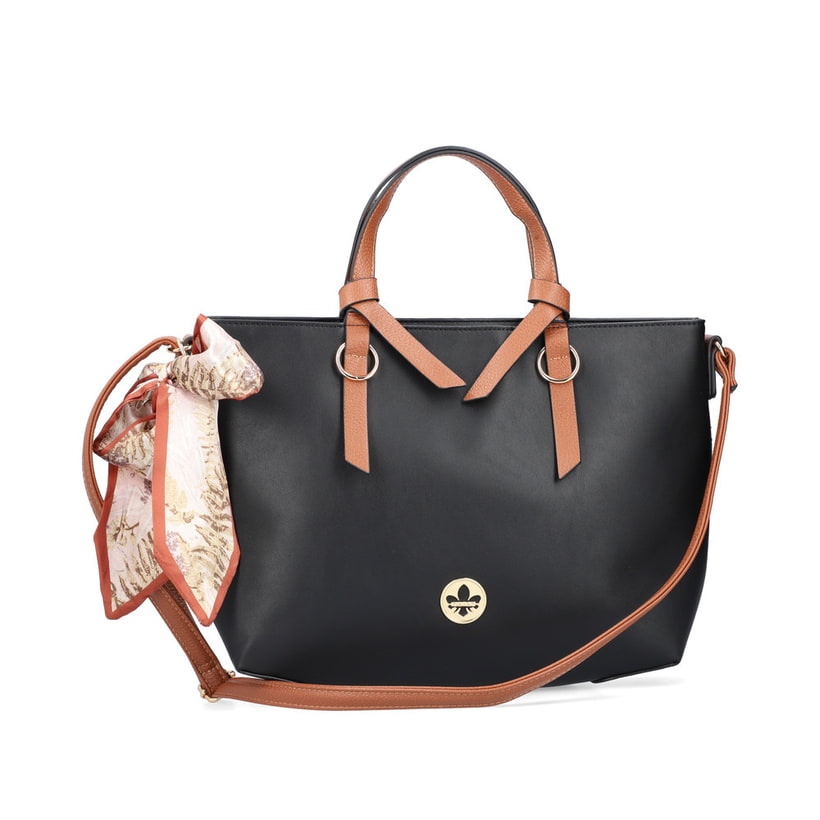 Rieker Damen Shopper H1507-00 in Tiefschwarz aus Kunstleder mit Reißverschluss. Shopper Vorderseite.