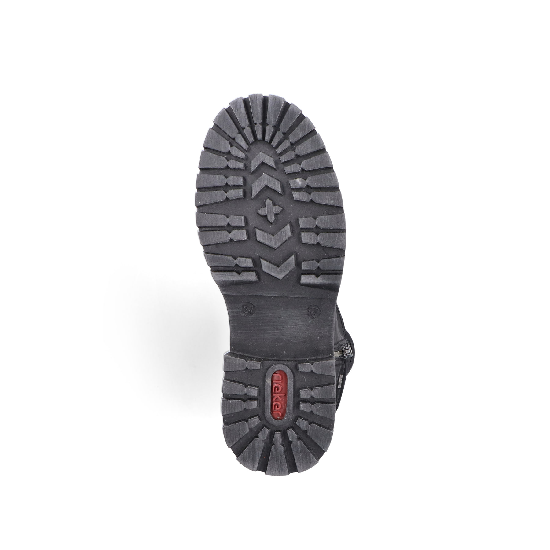 Schwarze Rieker Damen Hochschaftstiefel 93093-00 mit einem Reißverschluss. Schuh Laufsohle.