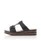 Blaue Rieker Damen Pantoletten 62936-14 mit einem Klettverschluss. Schuh Außenseite.