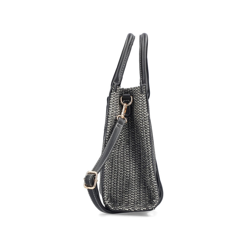 Sac à main Rieker H1013-92 noir avec style raphia et fermeture éclair. Côté gauche.