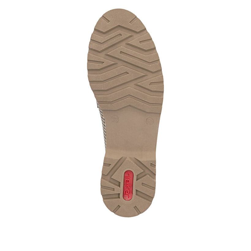 Mocassins Rieker beiges pour femmes 45561-60 avec éléments décoratifs. Semelle extérieure de la chaussure.