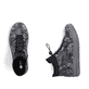 Graue Rieker Damen Kurzstiefel L2550-90 mit floralem Aufdruck. Schuh von oben, liegend.