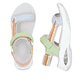 Mehrfarbige vegane Rieker Damen Trekkingsandalen W3151-90 mit Klettverschluss. Schuh von oben, liegend.
