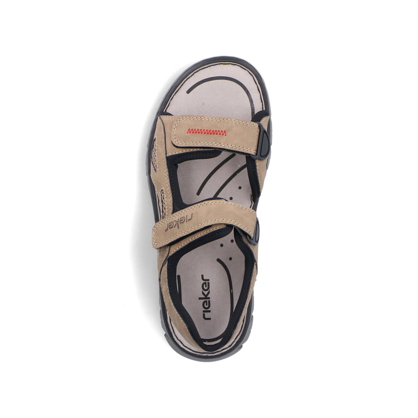 Beige Rieker Herren Trekkingsandalen 26761-65 mit einem Klettverschluss. Schuh von oben.