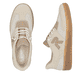Beige Rieker Damen Slipper M5551-62 mit Gummizug sowie abriebfester Plateausohle. Schuh von oben, liegend.