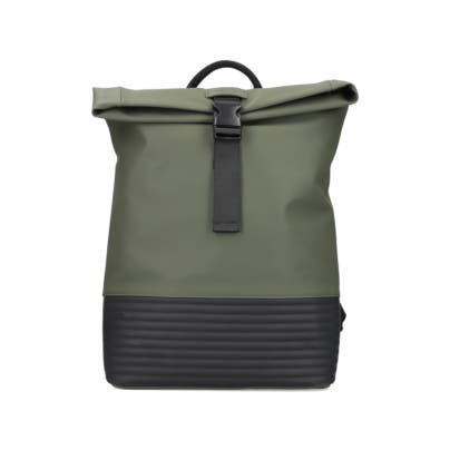Rieker Damen Rucksack H1426-52 in Kaktusgrün-Schwarz aus Kunstleder mit Reißverschluss. Rucksack Vorderseite.