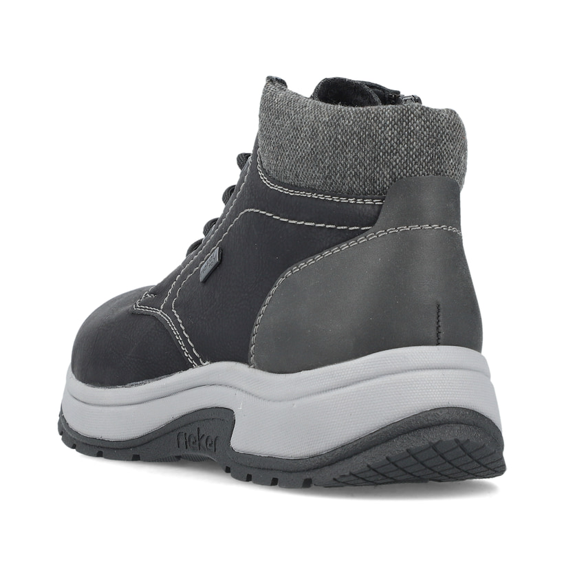 Schwarze Rieker Herren Schnürstiefel 11030-00 mit wasserabweisender TEX-Membran. Schuh von hinten.