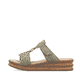 Grüne Rieker Damen Pantoletten 629K9-52 mit einem Klettverschluss. Schuh Außenseite.