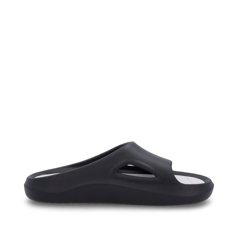 Schwarze Rieker Damen Pantoletten W3450-00 mit flexibler und ultraleichter Sohle. Schuh Innenseite.