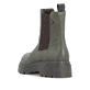 Dunkelgrüne Rieker Damen Chelsea Boots 76750-54 mit einem Reißverschluss. Schuh von hinten.