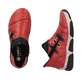Rot-schwarze Rieker Damen Kurzstiefel 45983-33 mit einem Reißverschluss. Schuh von oben, liegend.