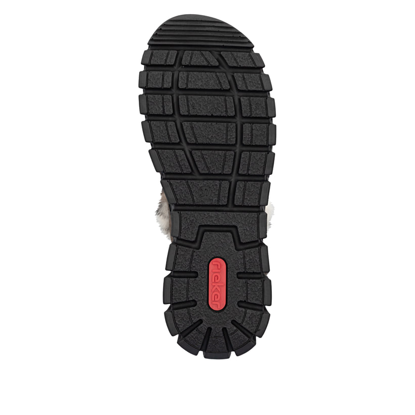 Dunkelbraune Rieker Damen Kurzstiefel 57551-25 mit weichem Kragen. Schuh Laufsohle.