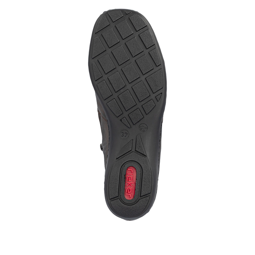 Dunkelbraune Rieker Damen Kurzstiefel 58388-26 aus Glattleder. Schuh Laufsohle.