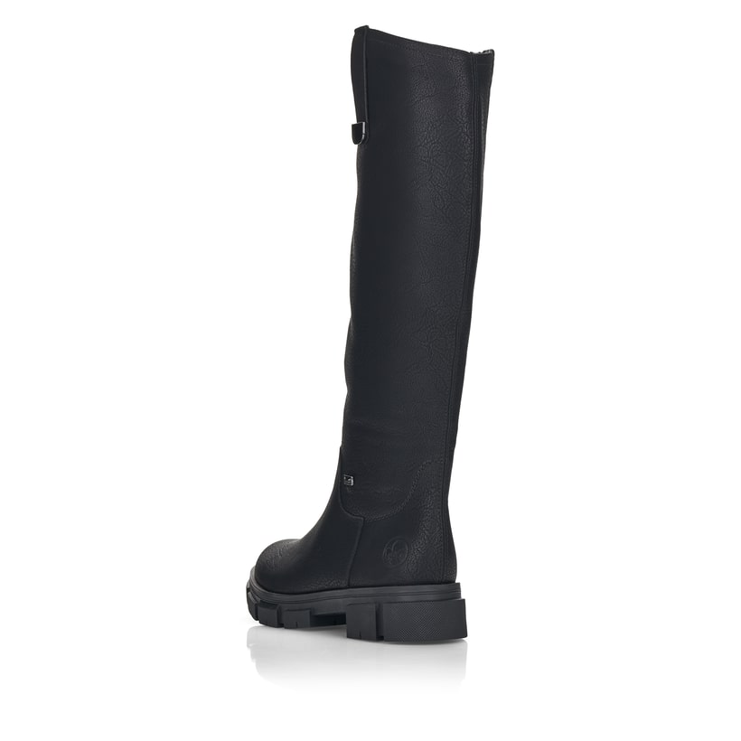 Asphaltschwarze Rieker Damen Hochschaftstiefel Y4760-00 mit einer leichten Sohle. Schuh Innenseite