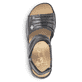 Schwarze Rieker Damen Riemchensandalen 64560-01 mit modischen Raffungen. Schuh von oben.