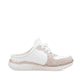 Weiße Rieker Damen Clogs M5056-31 mit Gummizug sowie einer ultraleichten Sohle. Schuh Innenseite.