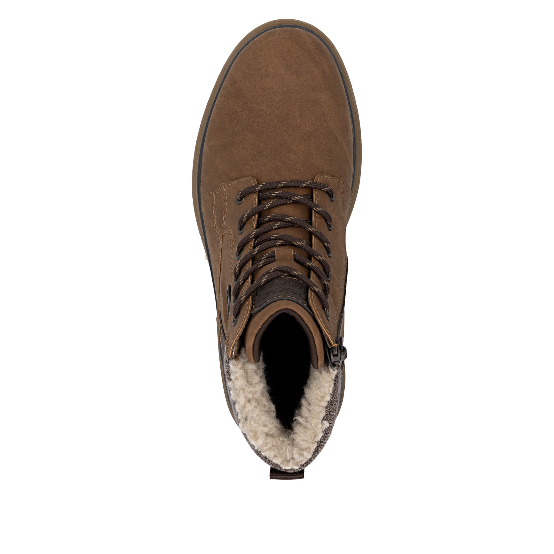 Braune Rieker Herren Schnürstiefel F7010-24 mit wasserabweisender TEX-Membran. Schuh von oben.