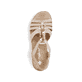 Beige Rieker Keilsandaletten V0649-62 mit Schmuckelementen sowie einem Gummizug. Schuh von oben.